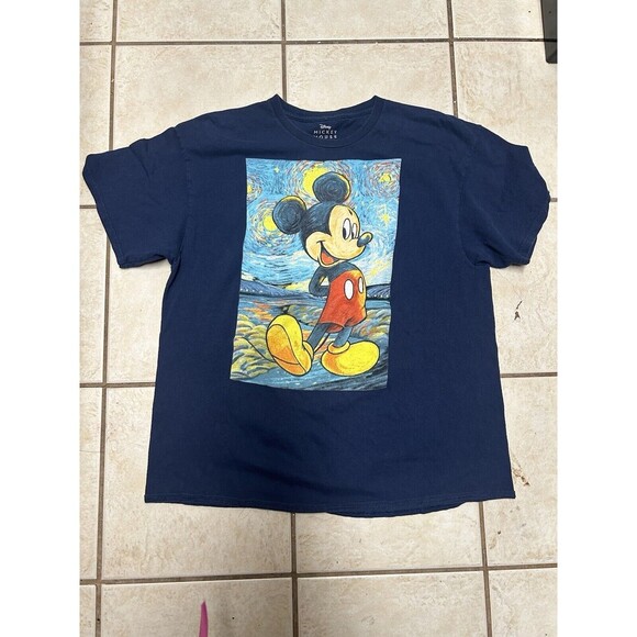 Disney Other - Disney Mickey Mouse Starry Starry Night Men's Blue T-Shirt Size XL Van Gogh